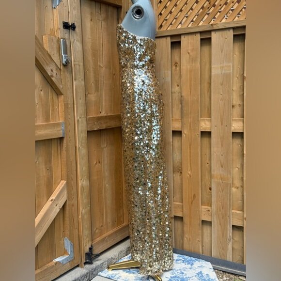 🆕 BRONX & BANCO 🧿 NWOT Farah Strapless Sequins Gown, Gold - Sz L / US 8 - Picture 12 of 16